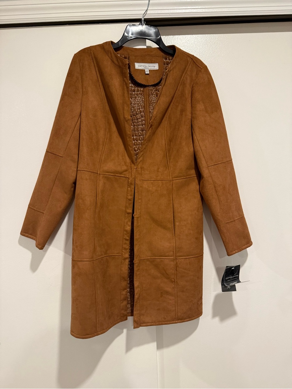 Pamela Mccoy Faux Suede Long Coat - Chestnut Brown size XS NWT